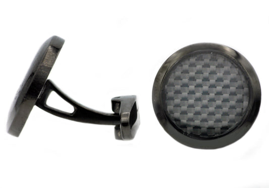 Mens Carbon Fiber And Black Stainless Steel Cuff Links