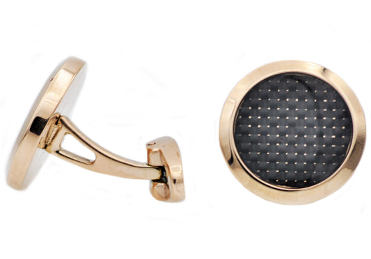 Mens Carbon Fiber And Rose Stainless Steel Cuff Links