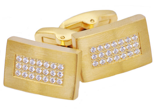 Mens Gold Stainless Steel Cuff Links With Black Cubic Zirconia