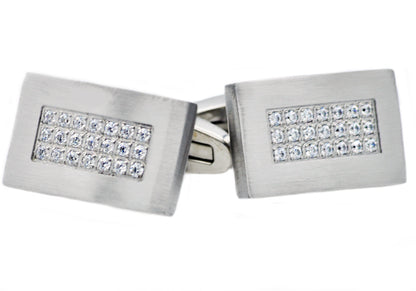 Mens Stainless Steel Cuff Links With Cubic Zirconia