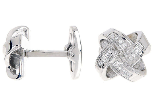 Mens Stainless Steel Cuff Links With Cubic ZIrconia