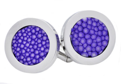 Mens Lavender Stingray Leather Stainless Steel Cuff Links