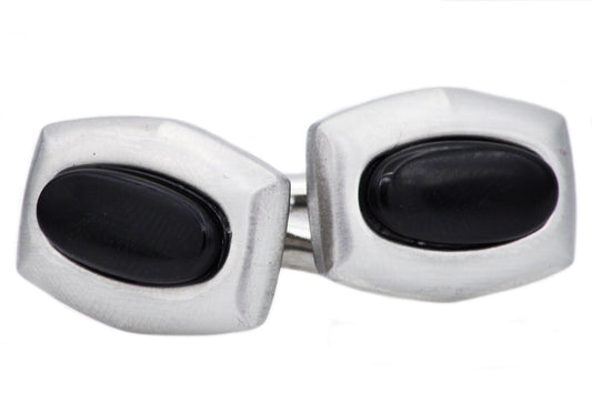 Mens Genuine Black Onyx Stainless Steel Cuff Links