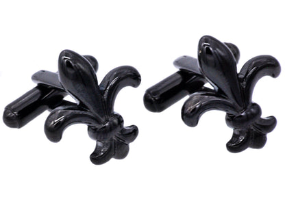 Mens Black Plated Stainless Steel Fleur De Lis Cuff Links