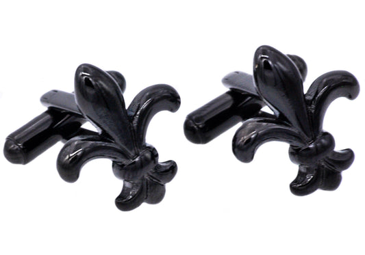 Mens Black Plated Stainless Steel Fleur De Lis Cuff Links