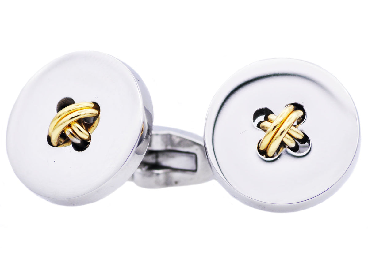 Men's Two Toned Gold Stainless Steel Button Cuff Links