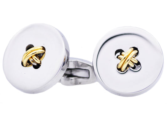 Men's Two Toned Gold Stainless Steel Button Cuff Links