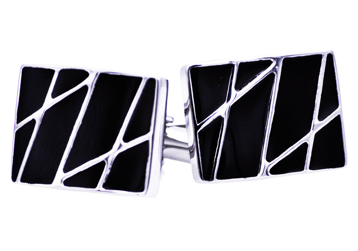 Mens Black Plated Stainless Steel Cuff Links