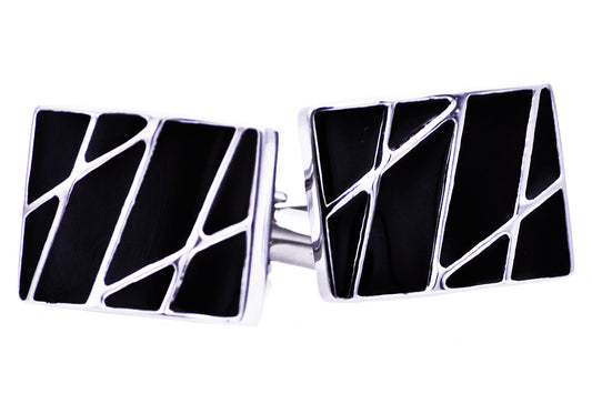 Mens Black Plated Stainless Steel Cuff Links