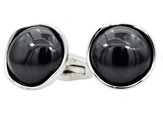 Mens Genuine Black Onyx Stainless Steel Cuff Links