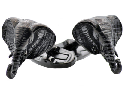Mens Black Plated Stainless Steel Elephant Cuff Links