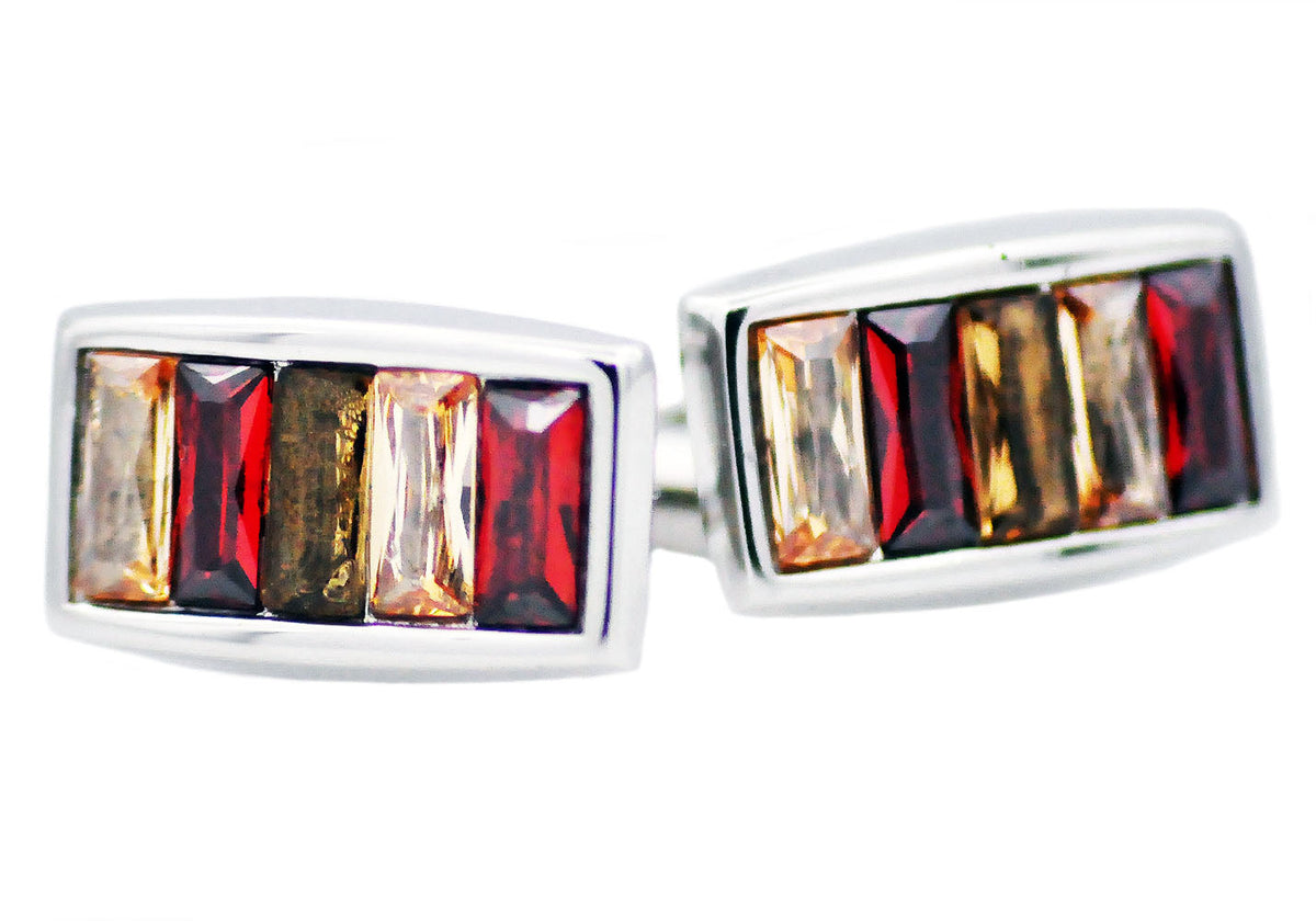 Mens Stainless Steel Cuff Links With Multicolored Crystals