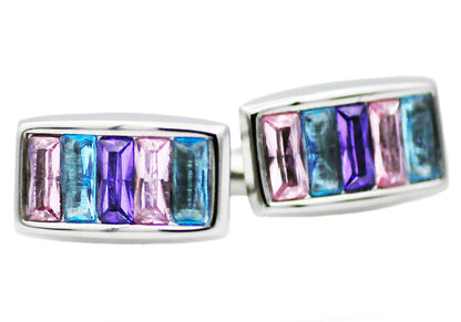Mens Stainless Steel Cuff Links With Multicolored Crystals