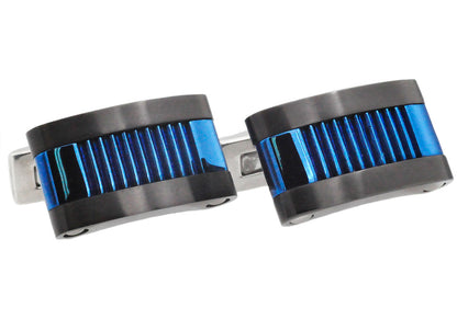Mens Blue And Black Stainless Steel Cuff Links