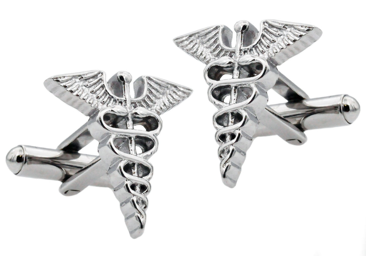Mens Stainless Steel Caduceus Cuff Links