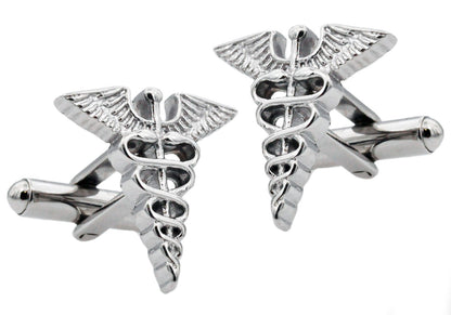 Mens Stainless Steel Caduceus Cuff Links