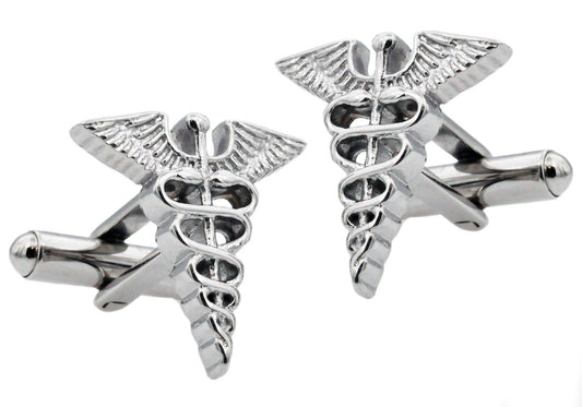 Mens Stainless Steel Caduceus Cuff Links