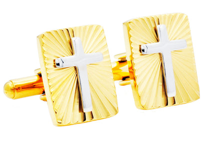 Mens Gold Stainless Steel Radial Cross Cuff Links