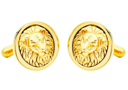 Mens Lion's Head Gold Stainless Steel Cuff Links