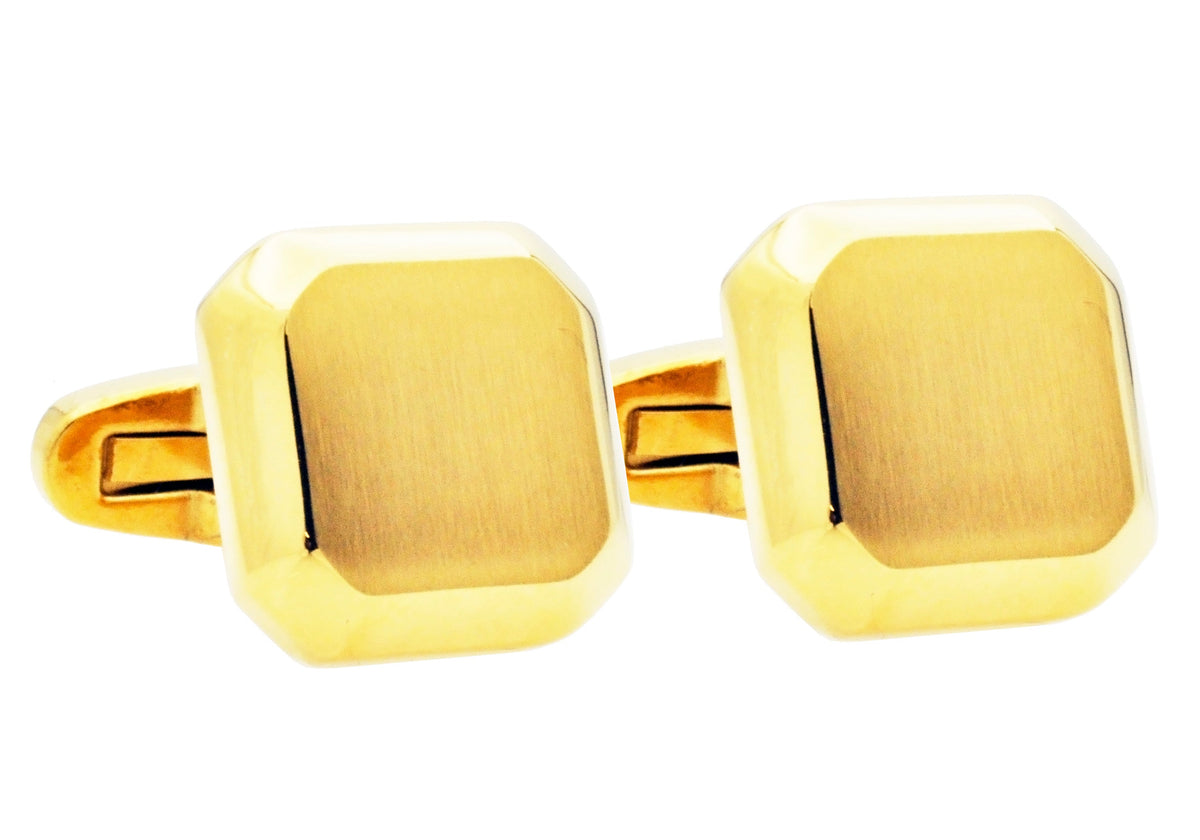 Mens Gold Plated Brushed Stainless Steel Square Cuff Links