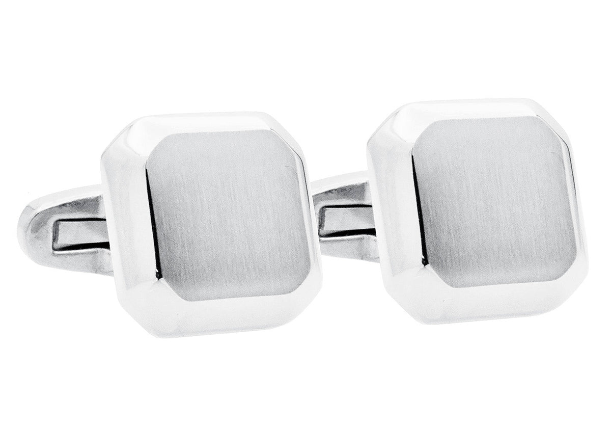 Mens Brushed Stainless Steel Square Cuff Links