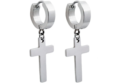 Men's Stainless Steel Hoop Cross Earrings