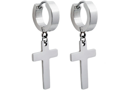 Men's Stainless Steel Hoop Cross Earrings
