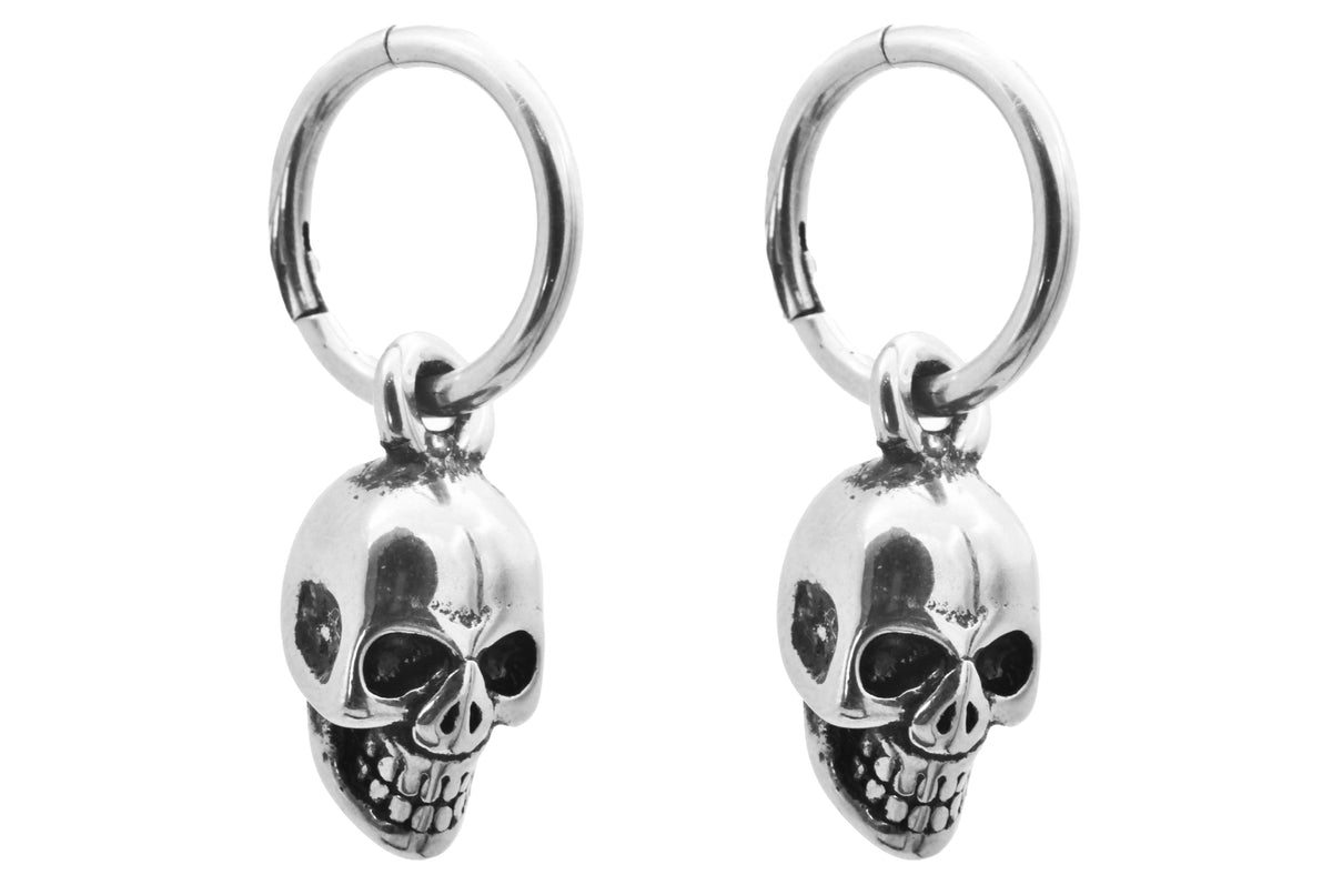 Mens Stainless Steel Skull Drop Earrings