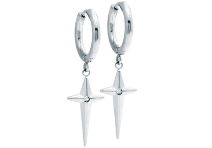 Mens Stainless Hoop Earrings With Hanging cross and a Cubic Zirconia