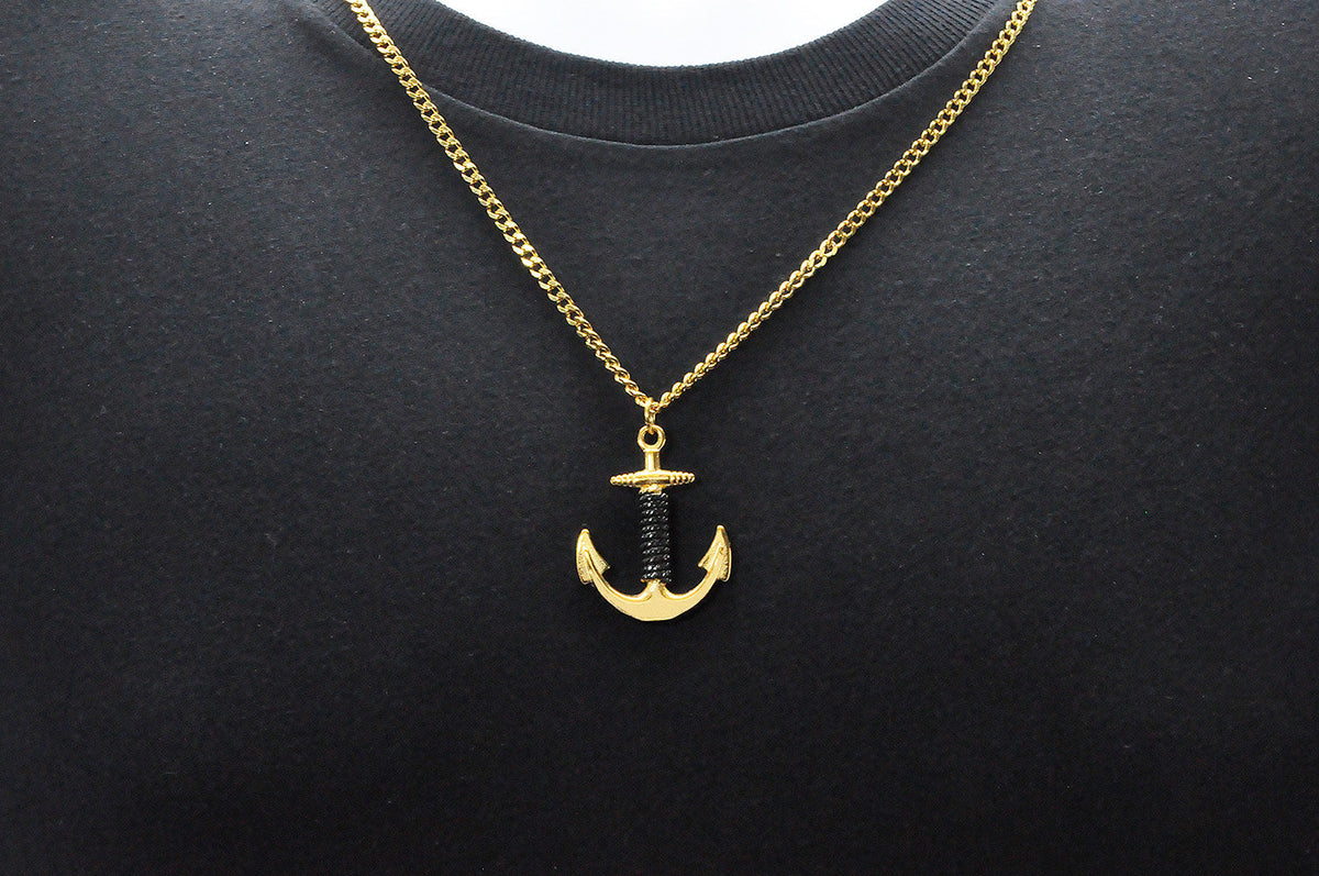 Mens Gold Stainless Steel Anchor Pendant