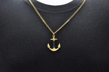 Mens Gold Stainless Steel Anchor Pendant