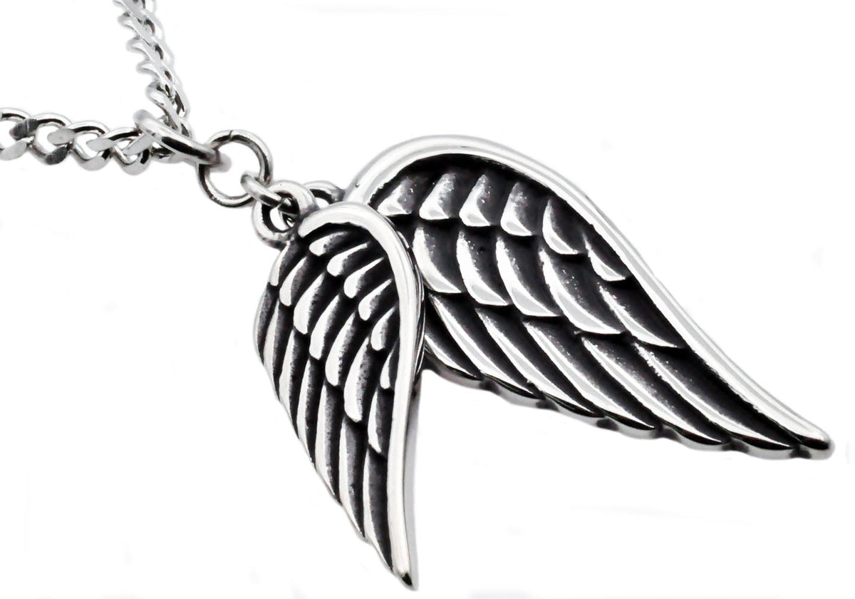 Mens Stainless Steel Wings Pendant