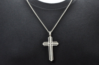 Mens Stainless Steel Cross Pendant With Cubic Zirconia