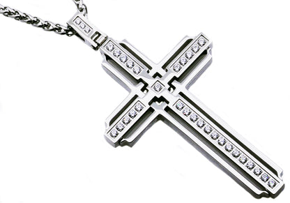 Mens Stainless Steel Cross Pendant With Cubic Zirconia