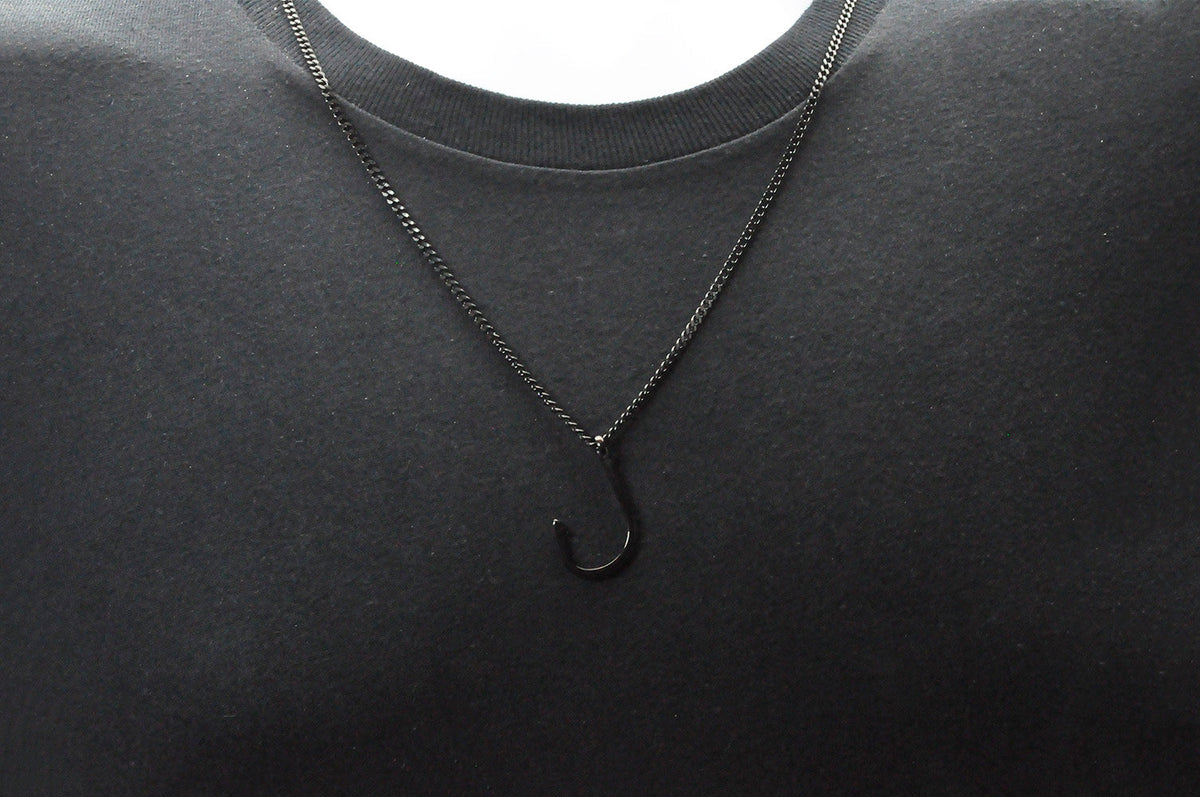 Mens Black Stainless Steel Hook Pendant