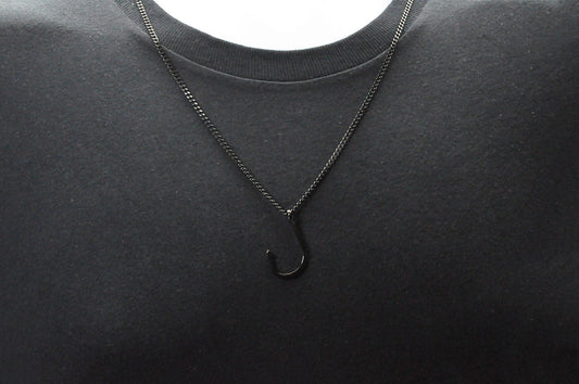 Mens Black Stainless Steel Hook Pendant
