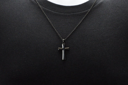 Mens Black Stainless Steel Cross Pendant Necklace