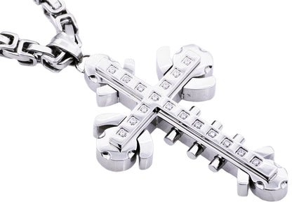 Mens Stainless Steel Cross Pendant With Cubic Zirconia