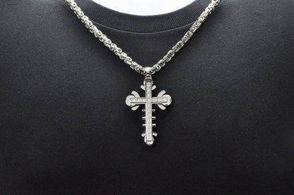 Mens Stainless Steel Cross Pendant With Cubic Zirconia