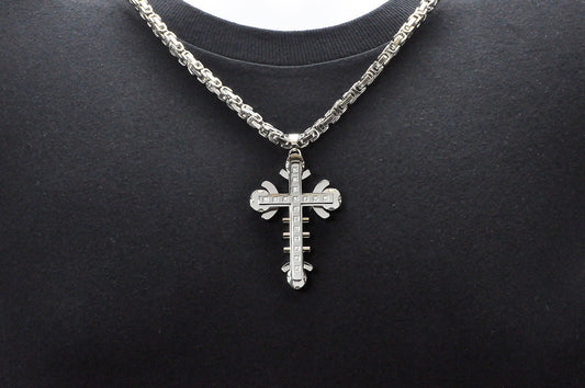 Mens Stainless Steel Cross Pendant With Cubic Zirconia