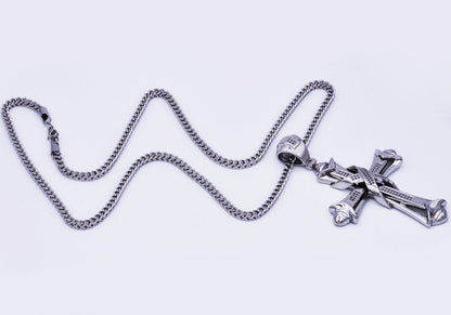 Mens Stainless Steel Cross Pendant With Black Cubic Zirconia