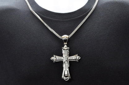 Mens Stainless Steel Cross Pendant With Black Cubic Zirconia