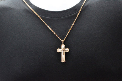 Mens Rose Stainless Steel Layered Cross Pendant Necklace