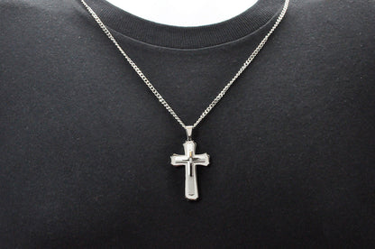 Mens Stainless Steel Layered Cross Pendant Necklace