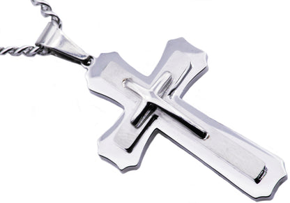 Mens Stainless Steel Layered Cross Pendant Necklace