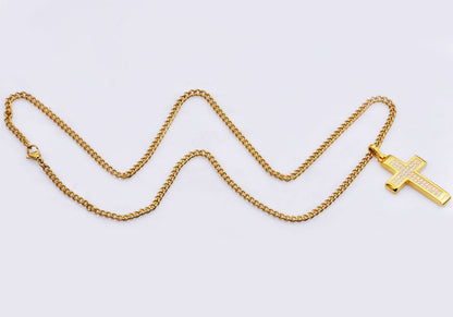 Mens Gold Stainless Steel Cross Pendant With Cubic Zirconia