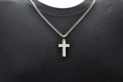 Mens Stainless Steel Cross Pendant With Cubic Zirconia