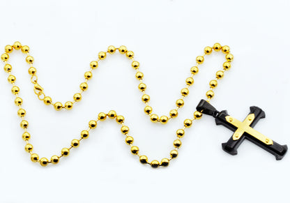 Mens Black And Gold Plated Stainless Steel Cross Pendant Neclace