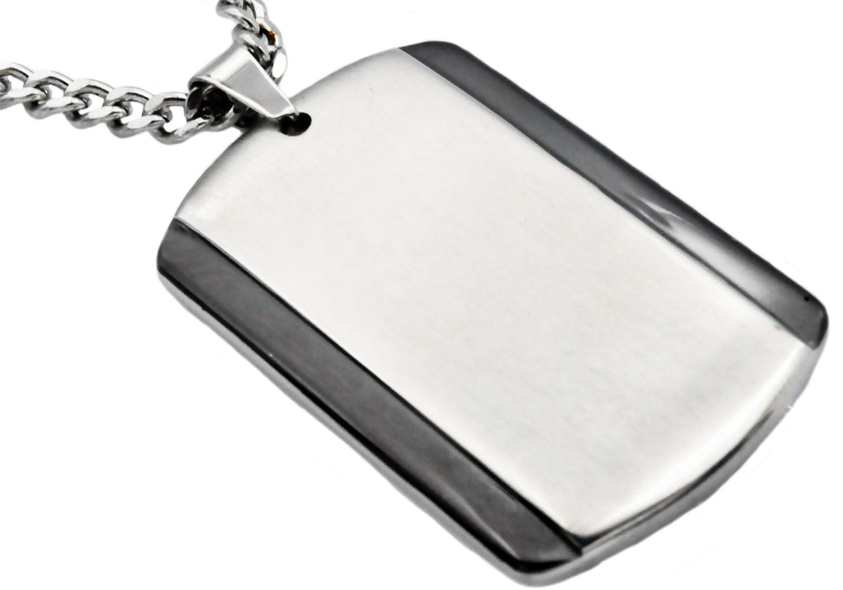 Mens Black Plated Stainless Steel Dog Tag Pendant