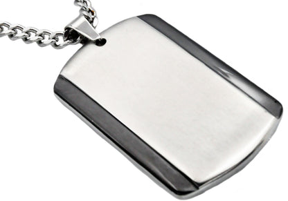 Mens Black Plated Stainless Steel Dog Tag Pendant